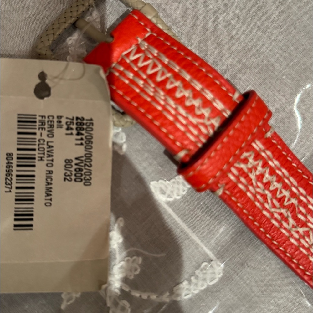 ❤️ BOTTEGA VENETA Red Leather Belt with white embroidery. Made in Italy.